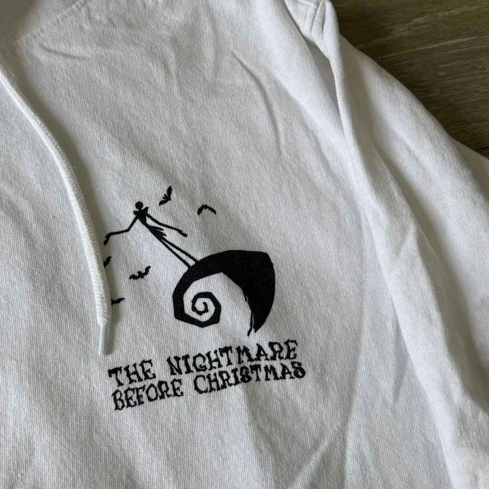 Disney‎ Nightmare Before Christmas White Pullover Hoodie Womens Large